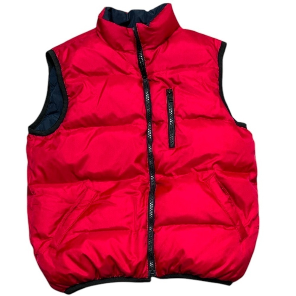 VTG Reversible Down Vest Zippered Pockets Puffer Kids Red/Navy Old Navy